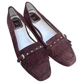 Christian Dior Ballerine in Scamosciato Marrone con Frange e Borchie