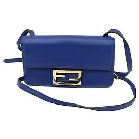 Fendi Borsa a tracolla in pelle Blue Duo Baguette