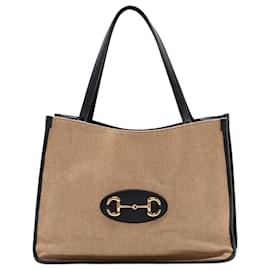 Gucci Neutral and navy Horsebit 1955 canvas & leather tote bag