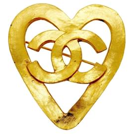 Broche Chanel con motivo de corazón chapado en oro