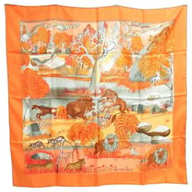 Sciarpa di seta Hermes Carre 90 Nuba Mountain Animal Print in Arancione - Hermès
