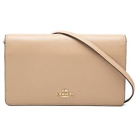 Clutch a tracolla Anna in pelle martellata beige Coach