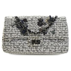 Chanel Black Mini Tweed Garden Party Reissue 2.55 Double Flap 224