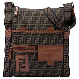 Borsa Messenger Flat Fendi Zucca Canvas FF marrone