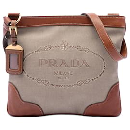 Borsa a tracolla Prada in tela beige Canapa con logo