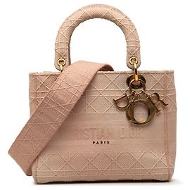 Dior Cannage Lady D Lite aus bestickter Canvas in Pink, Größe Medium