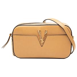 Versace Virtus V Kamera Tasche aus braunem kleinem Kalbsleder