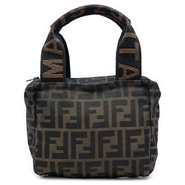 Borsa a mano Mini Zucca in tela marrone Fendi