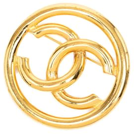 Spilla rotonda Chanel Gold CC placcata oro