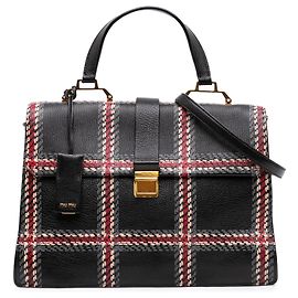 Borsa a manico Miu Miu in capra nera stampata Madras
