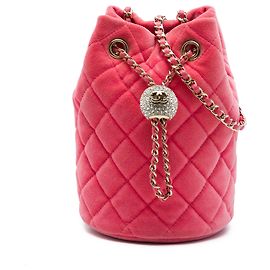 Borsa a secchiello Chanel Pink Mini Velvet Crystal Pearl Crush