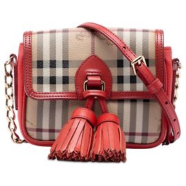 Borsa a tracolla Burberry Beige Mini Haymarket Check in tela rivestita con nappa