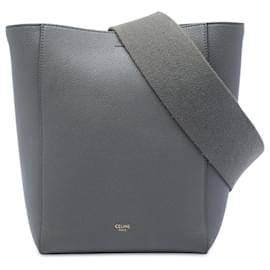 Céline Celine Borsa a secchiello Seau Sangle in pelle di vitello a grana morbida grigia, piccola