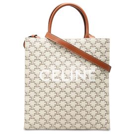 Céline Celine White Medium Triomphe Coated Canvas Vertikaler Cabas Tote