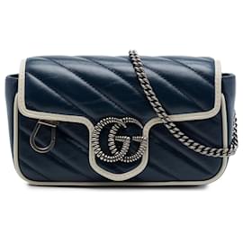 Gucci Blue Super Mini GG Marmont Matelasse Leather Torchon Flap Crossbody