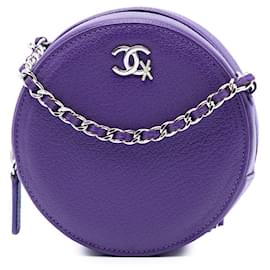 Clutch de Esquí Chanel Purple CC de piel de cabra redondo con cadena