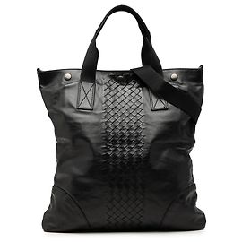 Tote convertibile in nappa nero con bordatura Intrecciato Bottega Veneta