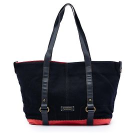 Tote in tela Burberry con bordi in pelle blu