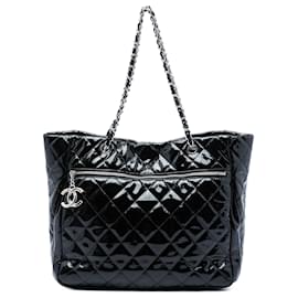 Chanel Black CC Quilted Patent Chic And Glitter Ligne Timeless Tote