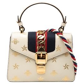 Bolso de mano Gucci White Mini Calfskin Bee Star Web Sylvie