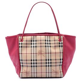 Tote Canterbury in tela rivestita e pelle di vitello Burberry Beige Small Haymarket Check