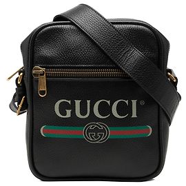 Borsa a tracolla Gucci in pelle di vitello granulata nera con logo