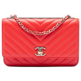 Chanel Red Chevron Lambskin Trendy CC Chain Wallet on Chain