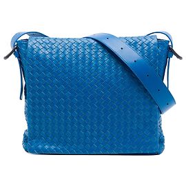 Bottega Veneta Blue Nappa Intrecciato Flap Crossbody