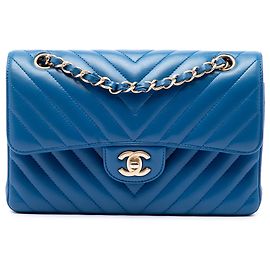 Chanel Blue Small Classic Chevron Lambskin Double Flap