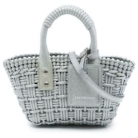 Borsa Balenciaga Bistro Basket in finta pelle argentata metallizzata XXS