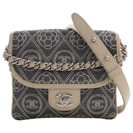 Chanel Gray Camellia Printed Canvas Double Side Flap