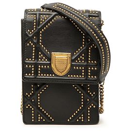 Dior Black Studded Leather Vertical Diorama Crossbody