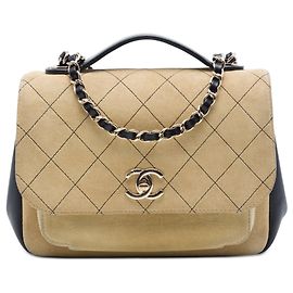 Chanel Beige Medium CC Quilted Suede Business Affinity Flap