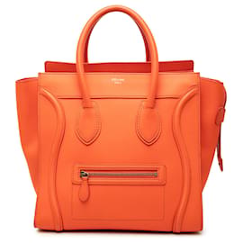 Celine Orange Mini Leather Luggage Tote - Céline