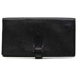 Cartera larga Bearn Soufflet en chevre Mysore negro Hermès