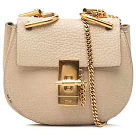 Borsa a tracolla Chloé Drew in pelle di vitello granulata nano marrone