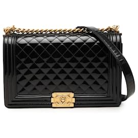 Chanel Black Medium Quilted Patent Boy Flap