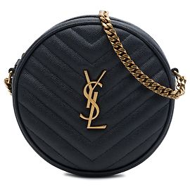 Borsa Camera Bag rotonda in vinile grain de poudre chevron nero Saint Laurent
