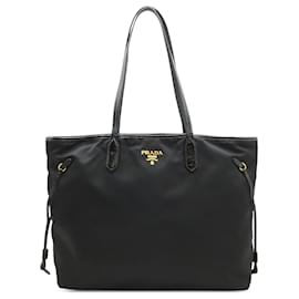 Prada Black Patent Trimmed Tessuto Tote