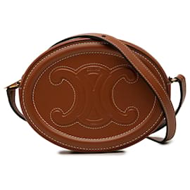 Céline Celine Marrone Piccola Borsa a Tracolla in Pelle di Vitello Cuir Triomphe Oval