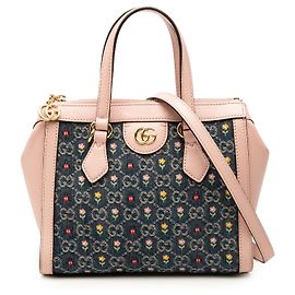 Borsa Ophidia in denim blu con ricamo piccolo GG Gucci