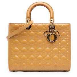 Dior Beige Large Patent Cannage Lady Dior