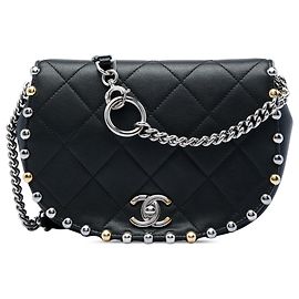 Chanel Black Small Quilted Lambskin Studded Bubble Flap