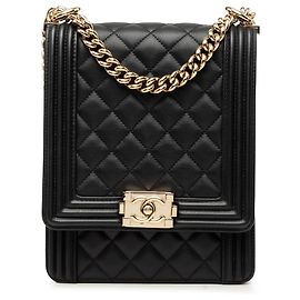 Chanel Black Quilted Lambskin North South Boy Flap