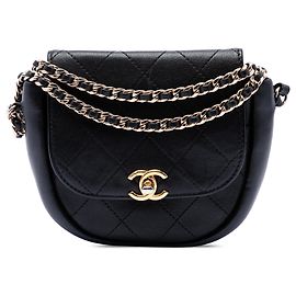 Chanel Black Small CC Quilted Lambskin Messenger Flap