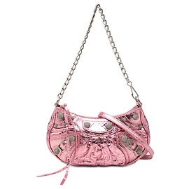 Balenciaga Mini Borsa Motocross Le Cagole in agnello metallizzato rosa
