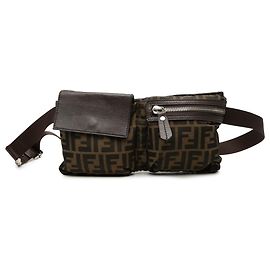 Fendi Gürteltasche aus braunem Zucca-Canvas mit Doppel-Tasche