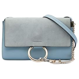 Chloé Faye Crossbody in scamosciato e pelle di vitello blu, piccola