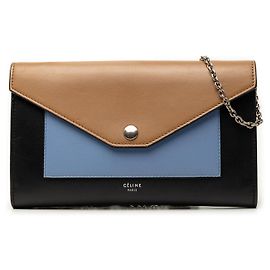 Céline Portafoglio a bustina in pelle tricolore nero Celine con catena