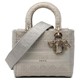 Dior Grigio Medium Tela Ricamata Cannage Lady D Lite